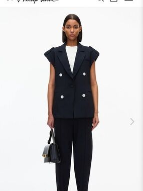 Sleeveless Double-Breasted Blazer Vest in Black